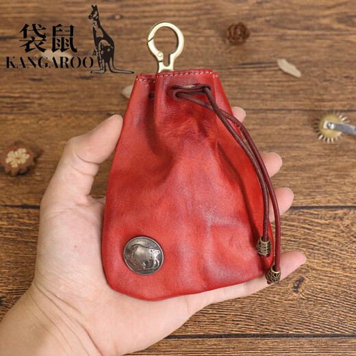 Kangourou (kangourou) Japonais simple couche supérieure vache vache légumes en cuir tanné rétro pour femmes sachet mini sac clés sac carte de cartes monnaie portefeuille marron marron