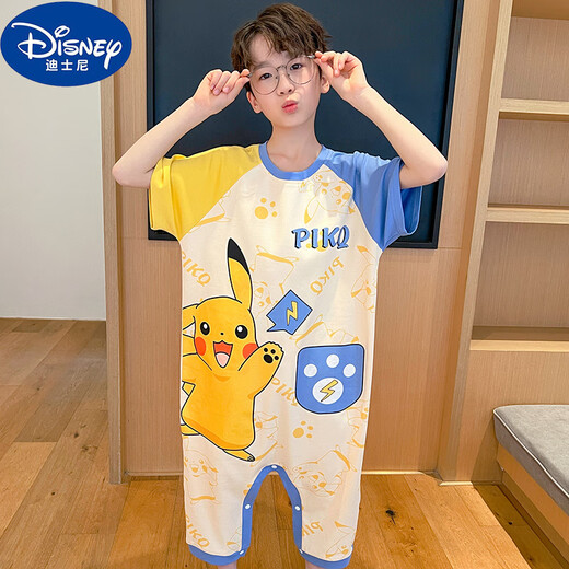 Disney (Disney) Ropa para niños, pijamas de una pieza para niños, algodón de algodón, saco de dormir anti-patada de manga corta de verano, niños grandes, niños grandes G-9928# Egg 170 14 Altura de tamaño 120-130cm50-60Jin [Jin equivale a 0.5 kg]