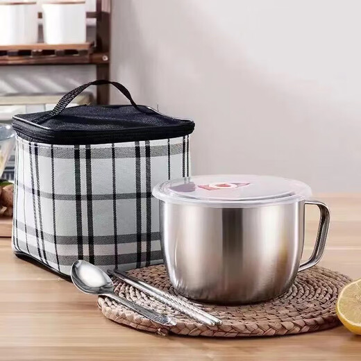 Thickened stainless steel lunch box with lid, large instant noodle cup with lid, household noodle cup, instant noodle bowl, canteen rice bowl, 1.8L instant noodle bowl