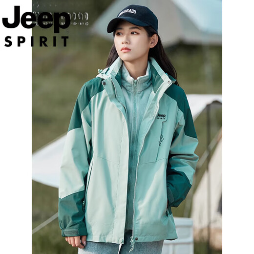 Jeep (JEEP) men's autumn and winter three-in-one couple mountaineering travel waterproof jacket for women outdoor leisure sports jacket for women - wine red pink fleece liner upgraded version - three-in-one 3XL