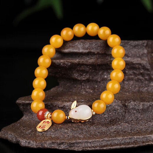 ADRIUS luxury high-end chicken fat yellow beeswax bracelets for women DIY jade rabbit Nafu accessories amber bracelet beads 8mm
