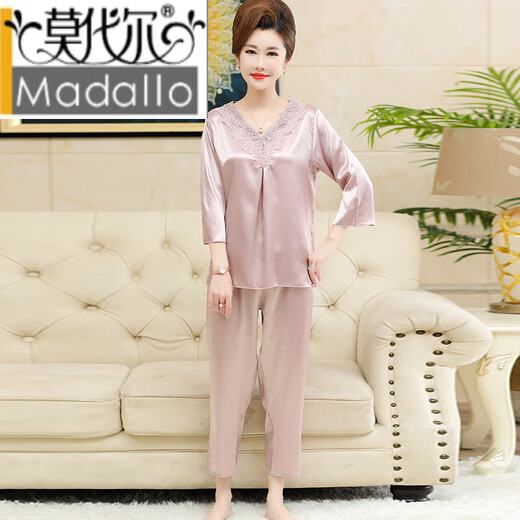 Modal Ice Silk Pyjamas Frauen Sommer Dünne geschnittene Ärmelhosen plus Größe mittlerer Mutter Seiden Home Kleidung Set Qyn-Bean Paste 683 L (geeignet für 100-120 Jin [Jin gleich 0,5 kg])