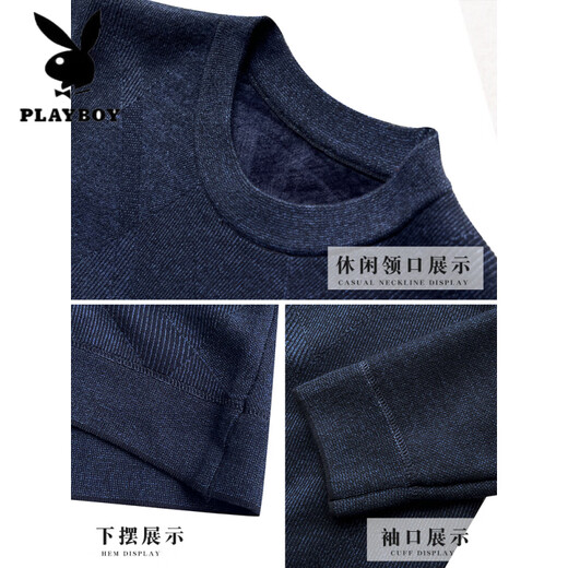 花花公子（PLAYBOY）爸爸秋冬装加绒加厚毛衣中年男士保暖针织打底衫中老年人爷爷上衣 两件装12805黑灰加绒+12805紫 XL 52 130-145斤左右