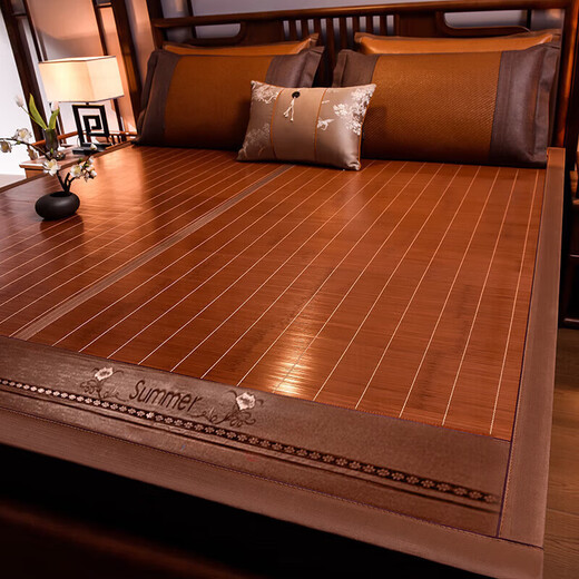 Antarctic Carbonized Water-Rubbed Bamboo Green Wide-Edge Embroidery Bamboo Mat Liang Mat Double Single Seat 180*195cm [Double-Sided Available]