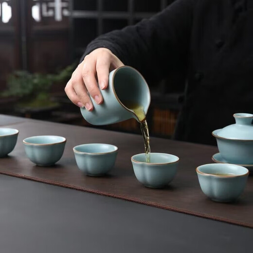 Tianqing Ru Kiln Master Cup single cup opening can hold high-end handmade ceramic tea cup Ru porcelain Kung Fu tea cup tea cup Ru Kiln Master Cup two pieces