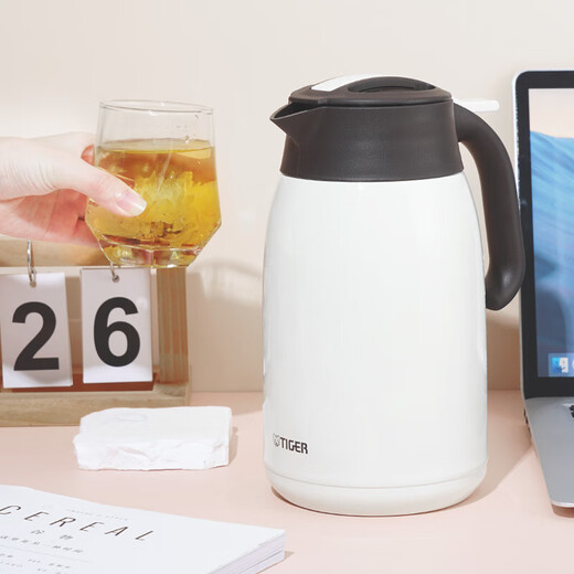 TIGER Stainless Steel Portable Thermos Vacuum Insulated Kettle PWM-A16C-CA Pearl White 1.6L