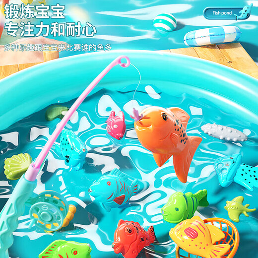 Qiaoqiaotu Kindermagnetischer Fischereispielzeugset aufblasbarer Pool kann Fisch schnappen, um Jungen und Mädchen Geburtstagsgeschenke 3-6-12 Jahre zu geben
