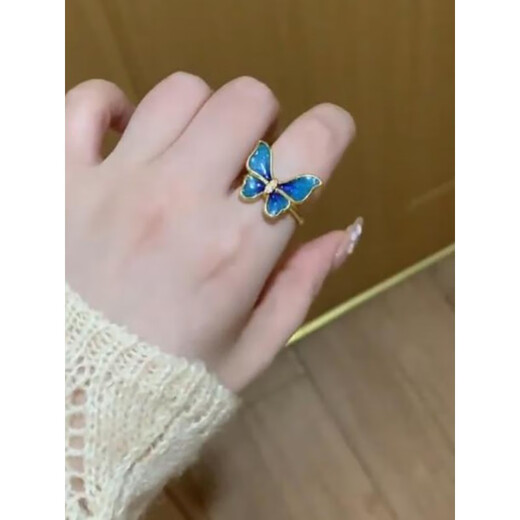 QUAMER ancient imitation enamel colorful butterfly ring for women inlaid with zircon ring as a birthday gift for girlfriend and wife blue butterfly ring-opening