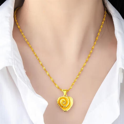Laohuangxiang Leaf Sand Gold Necklace for Women Sand Gold Plated Long-lasting Sexy Clavicle Chain Transfer Peach Heart Pendant Water Drop_Pendant + Water Wave Chain