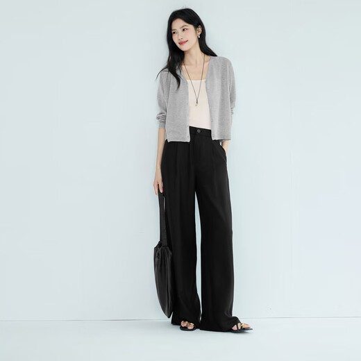 EIFLI (EIFINI) EIFLI 30 Thread Leinen V-Ausschnitt Schutzhemd dünne und transparentes Design Strickjagd 2025 Sommer Neue Top Grey S 80-110jin [Jin entspricht 0,5 kg]