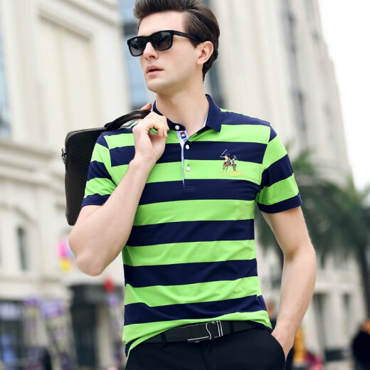 BUSEN ​​2025 SOMMER SOMMER NEUER MENDER MENSCHEN MEN MÄNNER PUSS COTTOR Kurzarm T-Shirt Slim Business Revers Strip Base Shirt 3882 Green M.