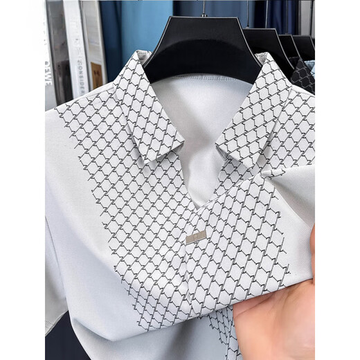 GY goldlion Jinlilai summer new scissor collar short-sleeved T-shirt for men for business casual skin-friendly comfortable and relaxed versatile half-sleeved WSTB/759 gray-green short-sleeved T-shirt L 115-135Jin [Jin equals 0.5 kg]