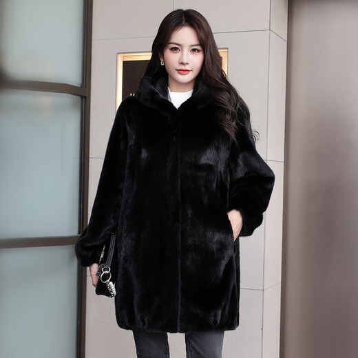 
Winter home brand imported mink coat for women whole mink medium length hooded mink fur fur coat for women with hat winter black XL 120Jin[Jin equals 0.5 kg]-140Jin[Jin equals 0.5 kg]