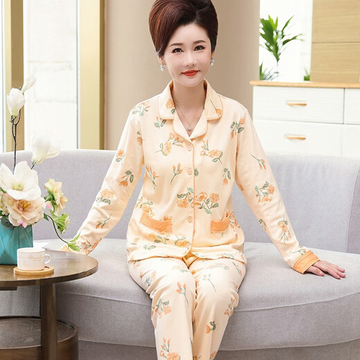 Fundener Mutter Pyjamas mittleren und mittleren Alters im Frühjahr und Herbst Pure Cotton Long Sleeves Große neue Heimkleidung Vollte Baumwolle Sommerset 9928 m Größe empfohlen 75-95jin [Jin entspricht 0,5 kg]