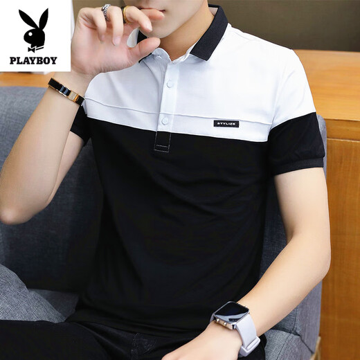 Playboy (PLAYBOY) summer short-sleeved T-shirt for men's business casual lapel polo shirt men's half-sleeved pure cotton clothes youth trendy T-shirt 1301 gray M 90-105Jin[Jin equals 0.5 kg]