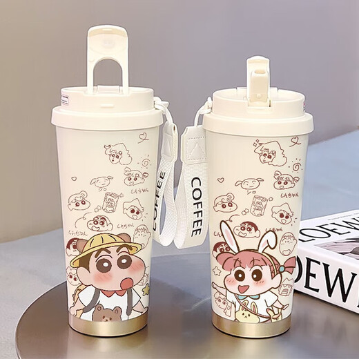 LocknLock thermos cup straw large capacity student double cover new 2025 high-value portable water bottle coffee cup for men and women, stainless steel inner liner-fa1276 mountain + lanyard