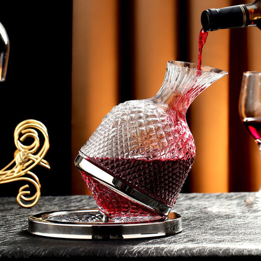 Sophora frost crystal glass decanter, fast spinning top, tumbler, high-end set, New Year's gift box, gold 1.5L + 2 red and black bow ties 720ml