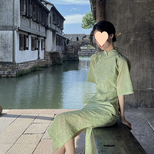 冠贸裴绿色旗袍中国风连衣裙感少女 829绿色 有里布 S