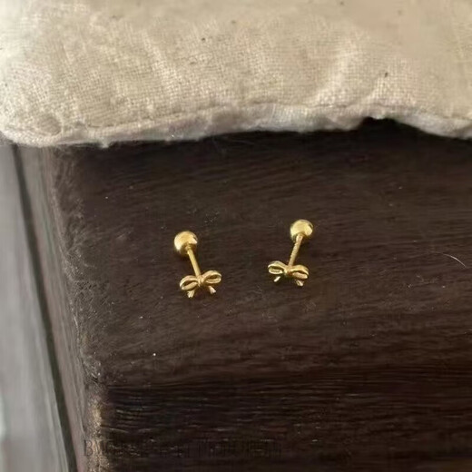 BMOI Old Phoenix Bow Screw Twist Earrings, Exquisite, Versatile, Girly and Sweet, Gold Bow, 2 pcs, 2 pcs