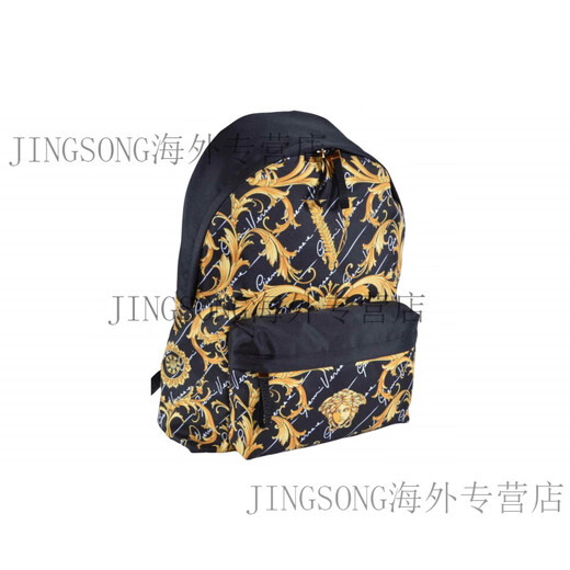 范思哲（VERSACE）经典复古巴洛克花纹大容量帆布背包双肩包男款黑色 基础装(包+防尘袋)
