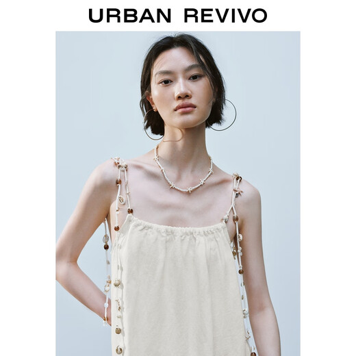 UR2025 Herbst Neue Frauen lässig Urlaubsstil Muschel Dekorative Hosenträger Kleid UYL750064 Weiß (kurz) M.