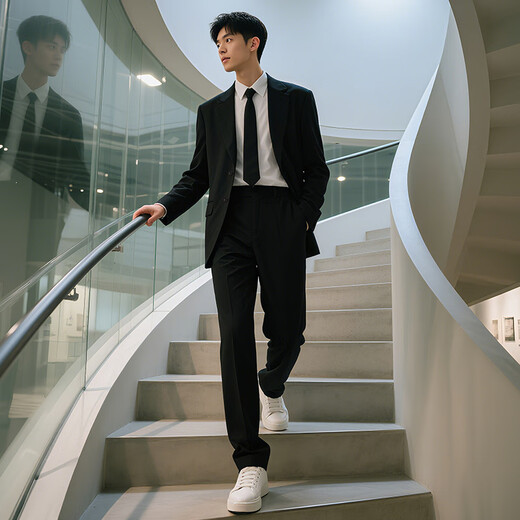 GOKU suit suit men's casual suit male college student DK uniform graduation dress formal black suit + black pants + white shirt + black tie 5XL weight 180-190Jin Jin equals 0.5 kg