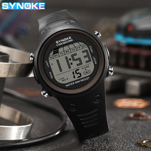 
Shinuoke men's large screen electronic watch waterproof multifunctional outdoor sports mountaineering and running fashion sports 9898 black