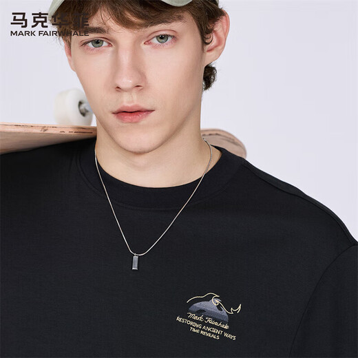 Fairwhale Gold Draht bestickt runden Hals Kurzarm T-Shirt Herren 2025 Sommer Neues Modes Black Short T-Top 1506 Black 001 L 175