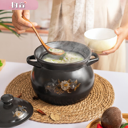 Zhiyin casserole stew pot household gas pot soup pot ceramic pot small casserole high temperature resistant Chinese medicine soup pot pot clay pot pot pot pot double color flower 3-5 people burned and replaced 3892ml