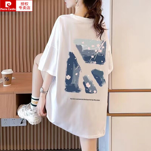 皮尔卡丹（pierre cardin）2025夏季新款短袖T恤女200斤特大号女装宽松胖mm加肥加大半袖上衣 844白色 M (建议80-115斤)
