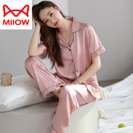 猫人（MiiOW）睡衣女夏季短袖长裤冰丝新款2025薄款仿真丝绸七分裤女家居服 FM11979【短袖长裤 冰雪丝凉感】 M 【80-100斤】女款