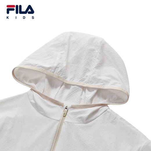 FILA Children's Sun Protection Clothing 2025 Autumn New Loose Hooded Woven Jacket for Boys, Middle and Large Children Standard White-WT 160