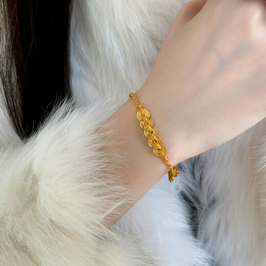 Zhou Taisheng Five Emperors Coin Gold Bracelet Pure Gold Copper Coin Bracelet Transfer Beads Birthday Gift for Girlfriend 0.55g