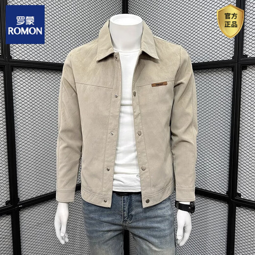 ROMON 2025 new spring and autumn jacket men's handsome trendy lapel imitation suede autumn top men's trendy jacket black M (recommended 90-110Jin Jin equals 0.5 kg)
