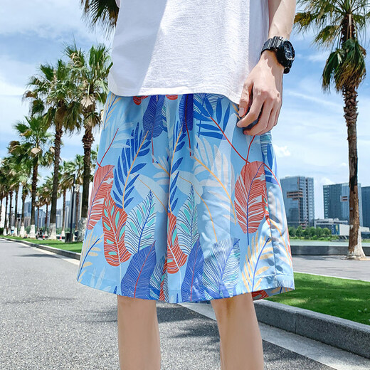 Jueshao Beach Shorts Herren Sommer dünn, schnell trocknend schwimmtrendy gedruckt große Shorts Loose Pyjamas Casual Five-Crisp-Hosen 677 Weiß 2xl