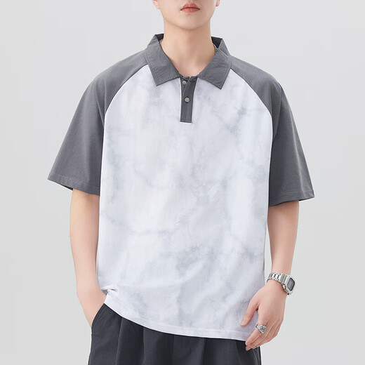 Jiumuwang à manches à manches à manches à manches courtes Polo Polo pour hommes American American Retro Retro Loose Trendy Tied-Dye T-shirt à manches mi-manche 695 Brown M 105-125Jin [Jin est égal à 0,5 kg]