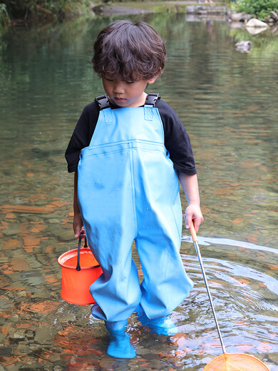 儿童玩水连体下水裤幼儿园防水衣服赶海小孩雨鞋男女抓鱼雨裤沙滩 5024小熊黄色玩水服 25码(内长16厘米) 均码