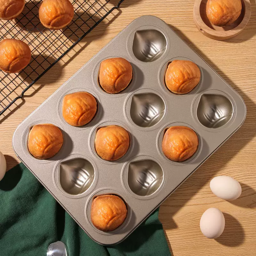 Yusenyi Internet celebrity cream rice cake mold non-stick chestnut 12 madeleines 6 chestnut mill cake baking 9 baking tray oven 9 muffin cake mold (100 paper trays free)