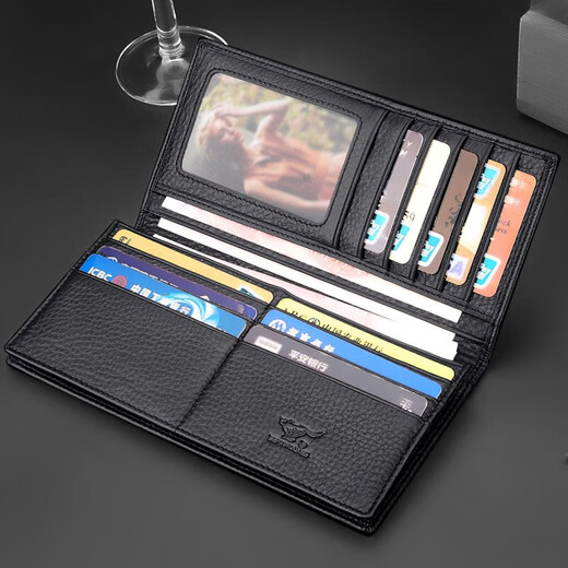 Seven Wolf Men's Wallet Long Business Fashion Gift Box Powder Pacific Multi-Card Bit two folding folding cotton clips Black silver tag boxes 3A131321-01