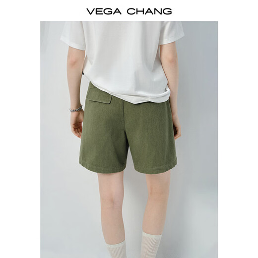 VEGA CHANG休闲裤夏薄款女2025新款简约百搭高腰显瘦宽松A字短裤 军绿色 L