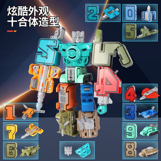 
New digital Transformers children's educational assembled robot toys, boys and girls, car robots, large combination number 0-9 [Combined small robot] gift box