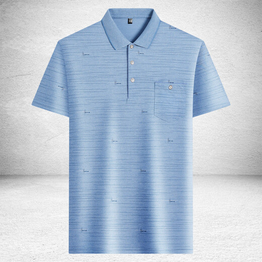 SEPTWOLVES [Father's Day Gift] New Summer Middle-aged Men's Lapel Short Sleeve T-shirt Thin Silk Men's T-shirt Loose 40 9855_Blue M 48_165_