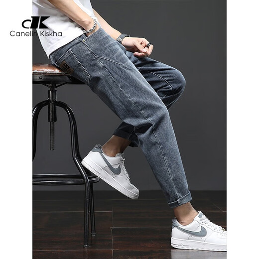 Canelin Kiskhajeans Jeans Spring et automne Men de la mode Men de la mode NOUVELLE MODE PANTAL STRIEUX MENS PANTAL PANSATILE JEUNORE Version coréenne 306 Blue Grey régulier + 6621 noir régulier 31