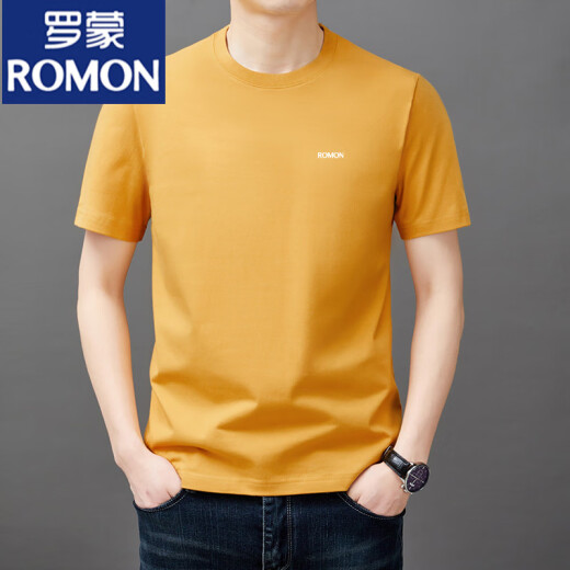 罗蒙（ROMON）男士短袖t恤夏季新款潮流棉简约圆领上衣休闲凉感体恤衫男T YS9929藏青【带标】 均码 105【90-110斤】
