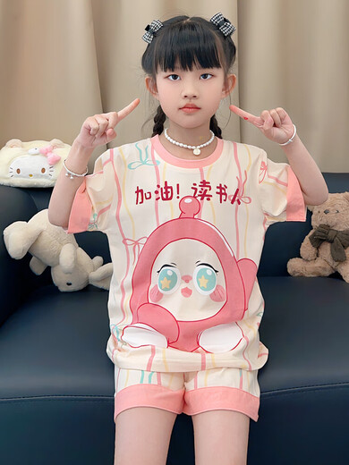 Pyjamas Girls Pure Cotton Summer Kurzärmelige 2025 neue Kinder süße Cartoon Girls Home Kleidung mittlerer und großer Kinderanzug 831 165 [l Code] 160-165cm100-115jin [Jin entspricht 0,5 kg]