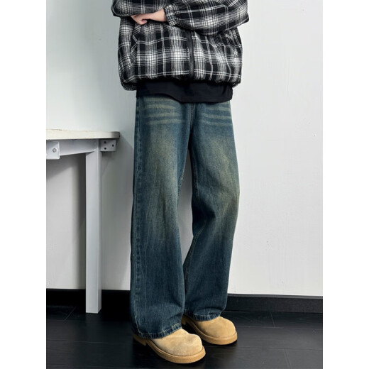 Zengzhi Retro Blue Wide Leg Jeans Herren Spring Neue lose gerade Hosen 2025 American High Street Vibe Casual Hosen Schwarzer Verlauf 1049 s