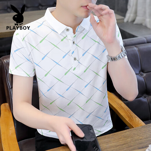 花花公子（PLAYBOY）2025夏季新款Polo衫短袖男潮牌ins修身翻领半袖T恤男士体恤上衣服 F9226黑色 L