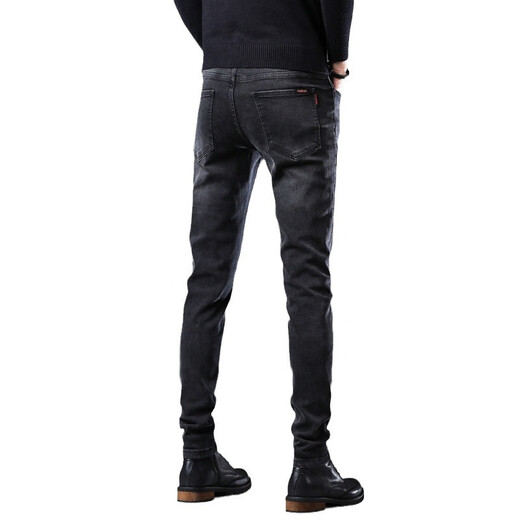 Lee Kids Hong Kong 2025 Summer delgados Jeans negros Los pies delgados de los hombres del estilo coreano de altura de alta gama pantalones casuales 1048-negros más terciopelo engrosado 28