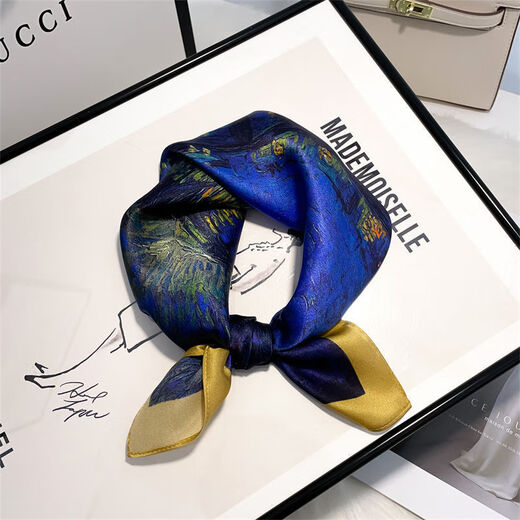 
Story Life Spring and Autumn Korean style thin style splicing tie-dye floral geometric silk mulberry silk scarf 53 small square scarf workplace women 14107-Coffee color 53*53cm