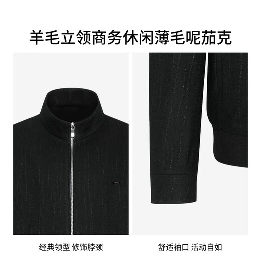 Rimula Men's Sheep Wool Jacket Men's Fashion Striped Stand Collar Autumn Thin Wool Jacket | BBWG3225 Black M